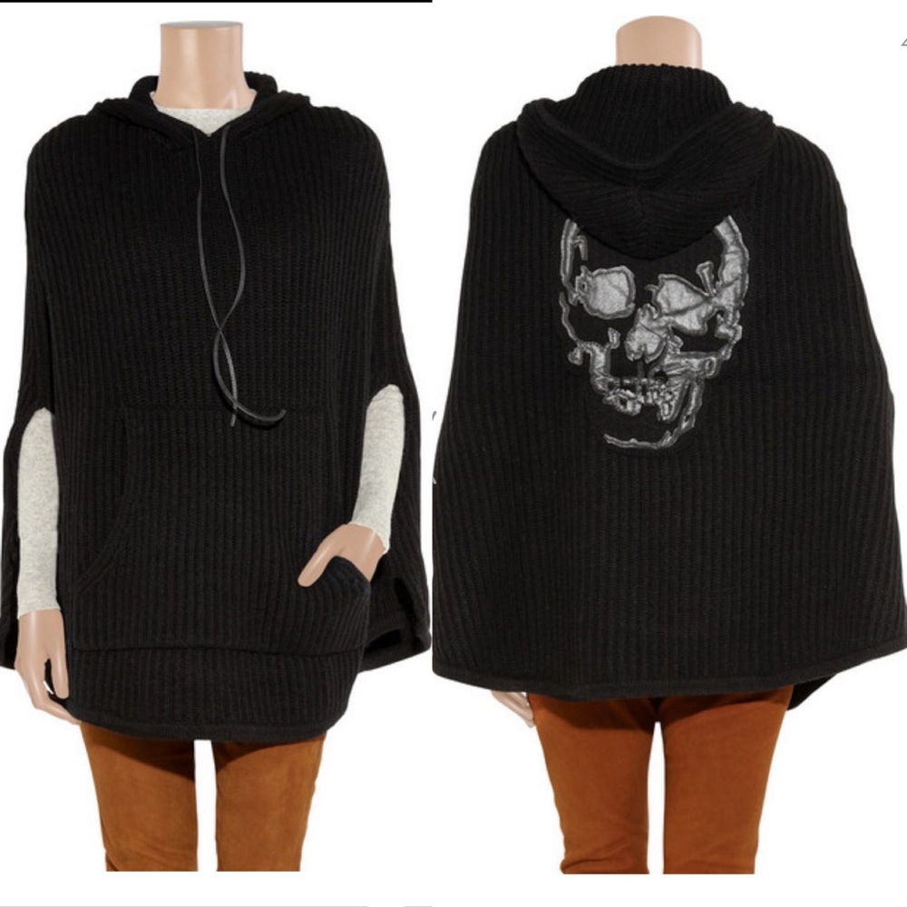 Zadig &Voltaire Sangria Hooded Black Alpaca-blend Poncho Women’s One Size NWT